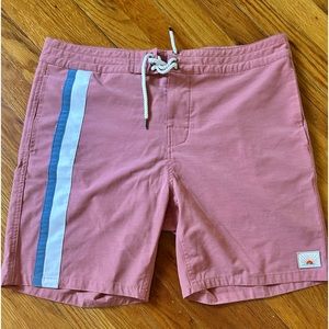 Faherty Men’s Red Retro Stripe 7” Board Shorts Swim Trunks Drawstring 34